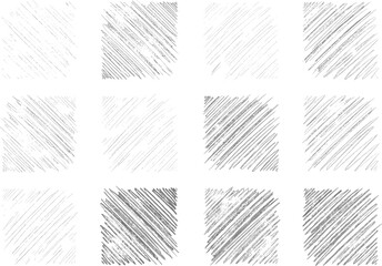 Hand drawn sketch texture square set featuring pencil shading, scribble patterns, and abstract background fills