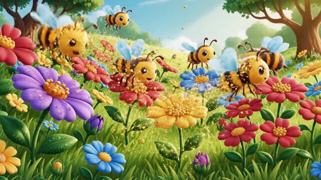 Animated Pollination Flower Bees Seamless Loop Nature