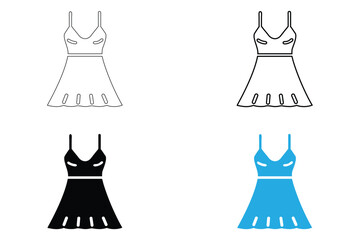slip dress with thin spaghetti straps icon vector, night dress vector, silhouette and line art
