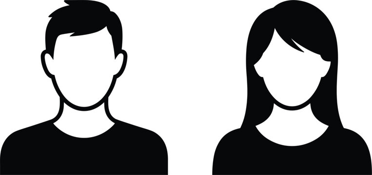 Black and white silhouette icons of a male and female profile head Keywords: man, male, woman, female, person, profile, head