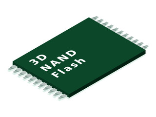 Isometric view of 3D NAND flash memory structure supporting data intensive workloads AI computing and advanced storage systems