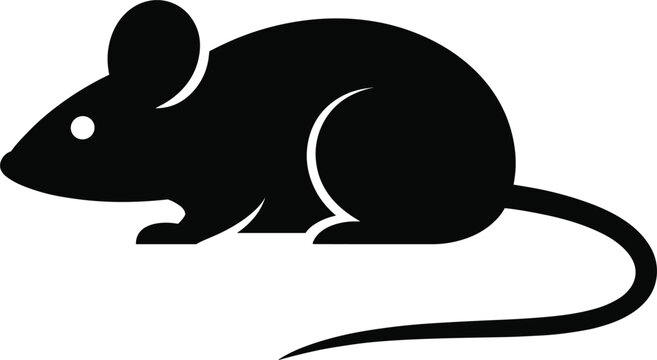 Black silhouette icon of a mouse on a white background Keywords: mouse, rodent, animal, icon, silhouette, black, white