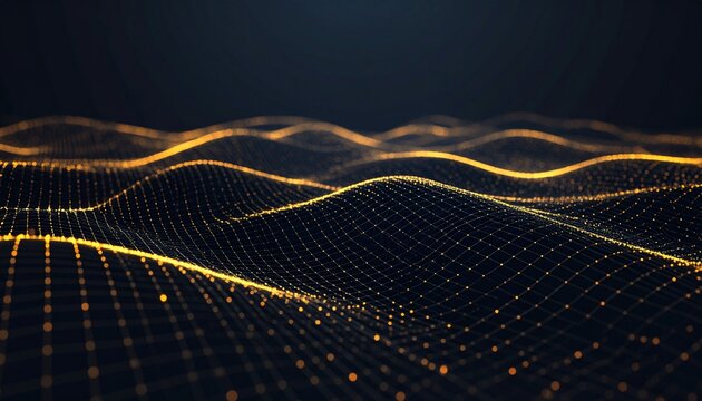 Digital Abstract Grid Pattern with Waving Light Lines