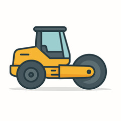 Vibrant yellow road roller on white background for construction projects