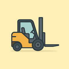 Forklift in action on industrial site with yellow background