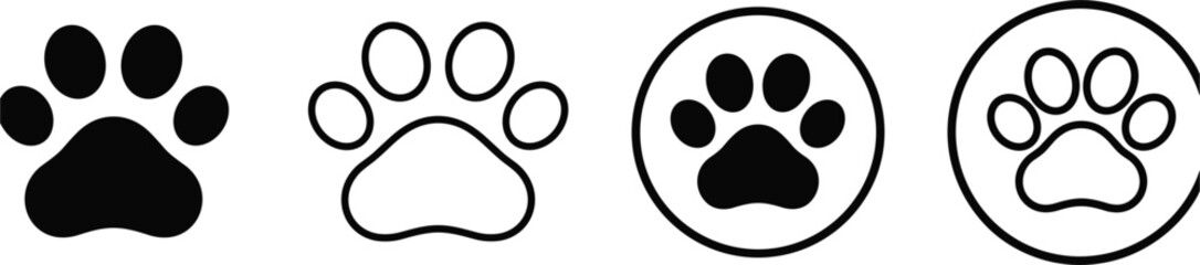 Four Black Paw Print Icons In Different Styles On White animal © MD. JUWEEL