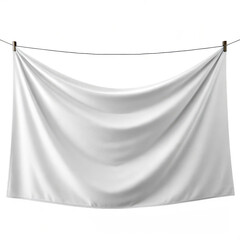 A blank white banner template hanging on a clothesline with clothespins