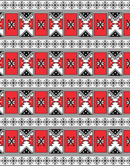 Scandinavian folk ornament pattern with red geometric panels
