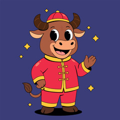 Cartoon Ox in Red Chinese New Year Outfit