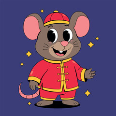 Mouse in Red Chinese Attire for Lunar New Year