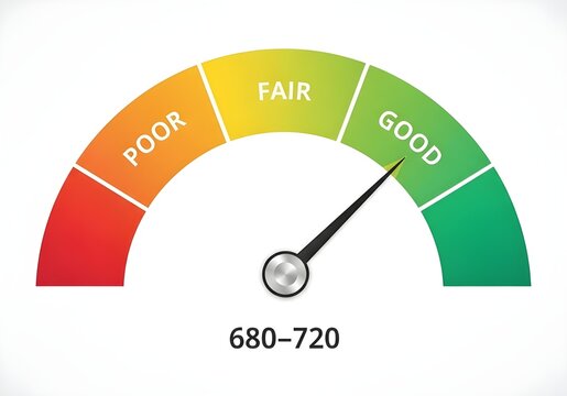 Credit score gauge showing good range with needle pointing