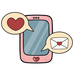 Cute Phone Message Love Icon Illustration