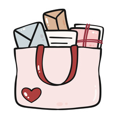 Cute Postal Mail Bag Love Letters Illustration