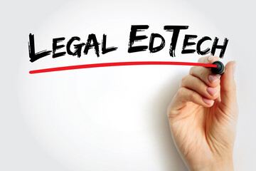 Legal EdTech text hand drawn with red underline by marker, concept image for legal education technology, digital law learning, and academic innovation