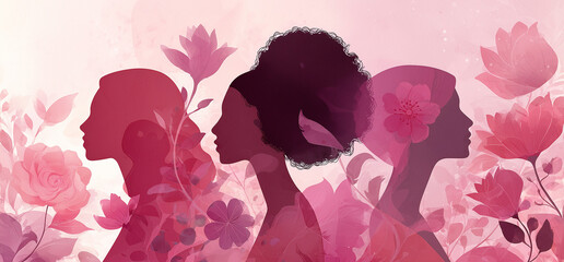 International Women&rsquo;s Day Feminine Silhouette with Flowers Illustration