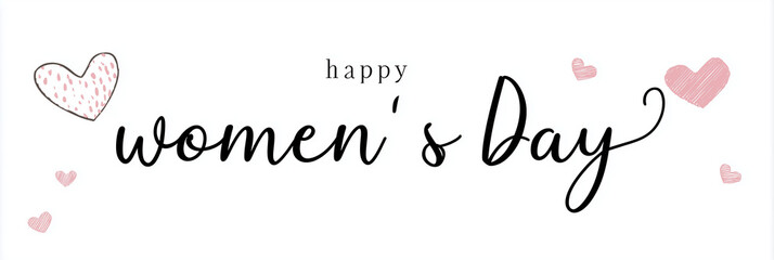 Happy Women&rsquo;s Day Handwritten Lettering with Hearts on White Background