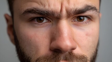 Obraz premium A man s face with a furrowed brow and intense focused eyes conveying deep thought or concern