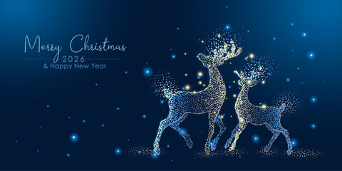 Naklejka premium Abstract Merry Christmas and New Year design holiday card with Christmas reindeers made of dots.