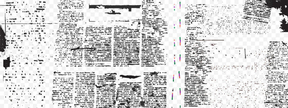 Old newspaper collage background with illegible text and vintage newsprint texture. Grunge paper pattern with retro magazine clippings, abstract typography and aged print design for creative media.