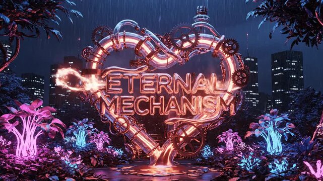NEON RAIN Steampunk Heart Pumps Eternal Fire In The City