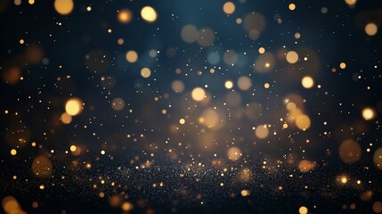 Fototapeta premium Abstract soft-focus illustration of warm golden bokeh lights shimmering against a deep dark blue background.