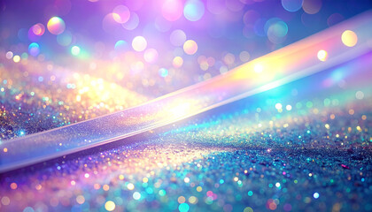 虹色の光の波とグリッターが煌めく幻想的背景