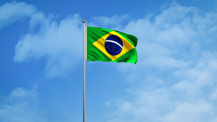 Brazilian Flag Waving on Flagpole for National Pride