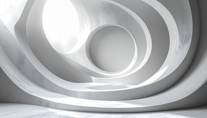 Obraz premium 同心円状に広がる白い立体的な抽象彫刻
