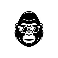 A cool, bold black and white vector logo of a gorilla or monkey's face wearing sunglasses, ideal for a contemporary brand, music label, or trendy apparel design.