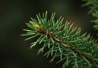 Close up macro shot showing the sharp, spiky texture of green pine needles on a branch, emphasizing the protective natural structure, growth, defensive, pointed