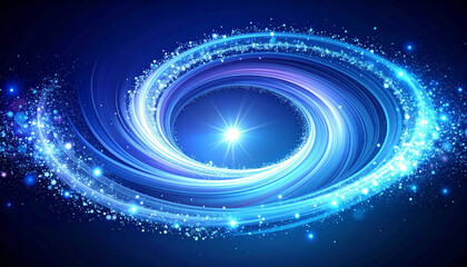 Fototapeta premium 中心から放射する青い光の楕円形リングと星の煌めき