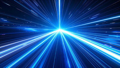 Fototapeta premium 青色放射光の一点透視・シンプルな光速空間