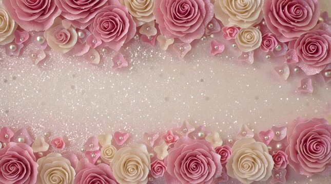 Vintage style pink rose floral background with decorative frame