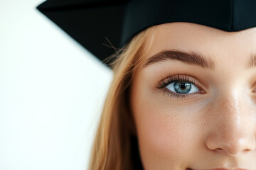 Beautiful Young Woman in Black Graduation Cap