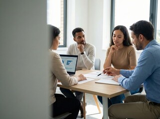 Diverse Business Team Discussing Project Documents in Office Meeting