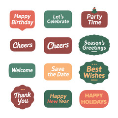 Seasonal Greeting Typography Elements Set, Flat Vector Labels and Cards on White Background for Graphic Design