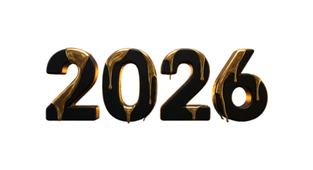 New year 2026 concept with black numbers dripping golden liquid