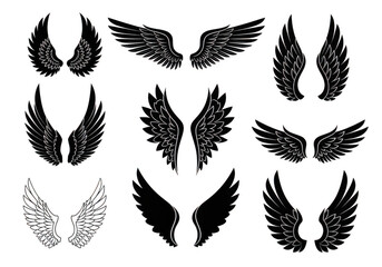 Obraz premium Set of dark angel wings designs isolated on transparent background