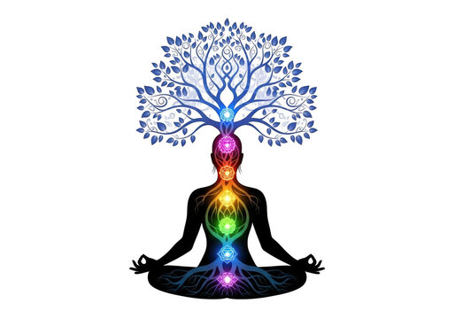 Chakra tree of life symbolism isolated on transparent background