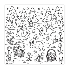 Christmas with Easter: bold and easy, fully detailed black and white coloring pages for adults.