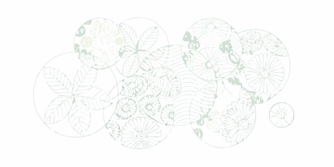 Abstract botanical illustration of overlapping circles filled with floral designs