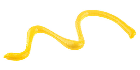 Yellow mustard sauce isolated on a white background, top view. Fresh honey mustard spread.