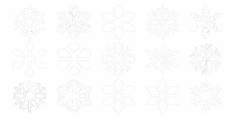 Naklejka premium Delicate line art illustrations of various snowflake designs on a white background