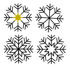set of four distinct snowflake design icons, often used for decorative purposes like temporary tattoos or vector art. 