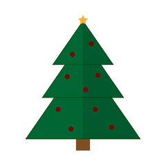 Christmas fir tree image. Festive decoration symbol. Yellow star topper. Vector holiday element.