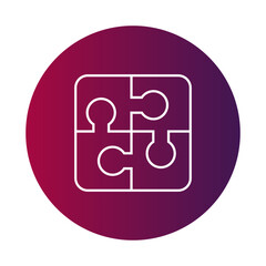 Puzzle pieces icon. Solution problem symbol. Connection strategy Vector sign. Pink purple background