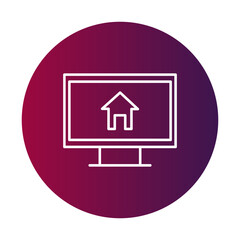 Monitor display icon. Homepage screen symbol. House outline Vector image. Gradient digital interface.