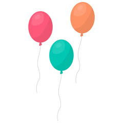 Festive celebration balloons. Flying colorful spheres. String attached element. Vector party illustration.