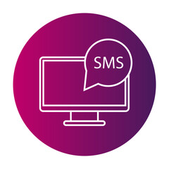 Monitor SMS icon. Text message notification. Digital chat Vector bubble. Computer communication graphic.