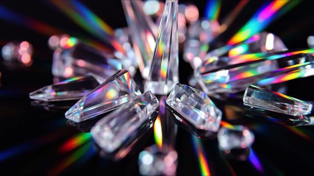 Crystal reflection. Abstract prism light explosion. Colorful glass reflection background. Bright rainbow glow energy. Colorful crystal light burst